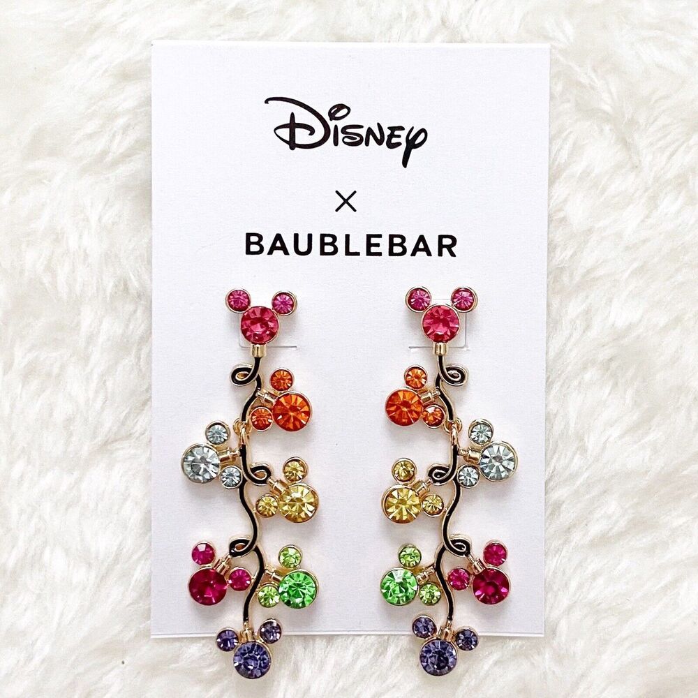 Disney x Baublebar Mickey Mouse Christmas Lights Earrings Colorful Crystal New
